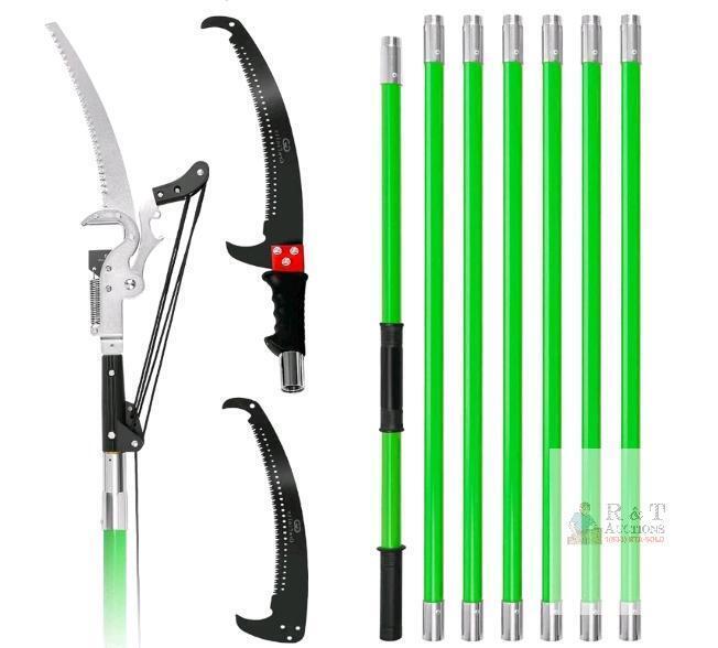 Fiberglass Manual Pole Saw Set &ndash; 8 Poles (up to 26 ft), Pruner & Spare Saw Blade, Complete Kit