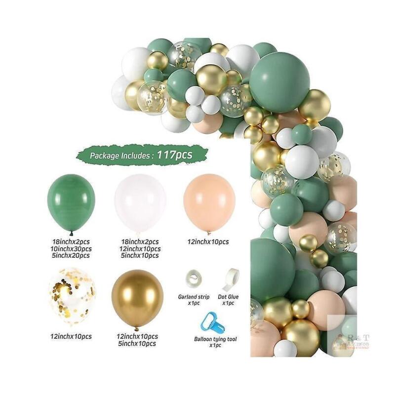117-Piece Olive Green, Gold & Blush Balloon Garland Arch Kit &ndash; New