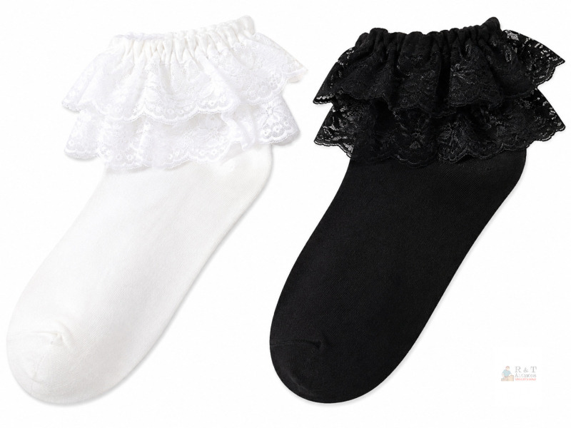 Designed for Everyday Living Women&rsquo;s Lace Socks &ndash; 2 Pairs, Black & White