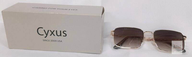 Cyxus 1366W06 Women's Square Sunglasses, Gold Frame, Brown Gradient Lenses, UV400, Case/Box