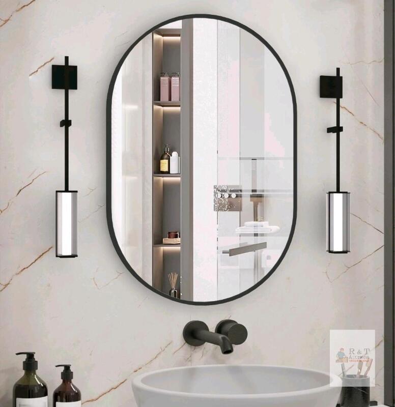 NEW NEUWEABY 24"x36" Oval Bathroom Mirror, Matte Black Metal Frame, Wall Mount, SKU X0046UI445