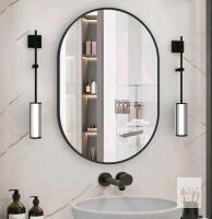 NEW NEUWEABY 24"x36" Oval Bathroom Mirror, Matte Black Metal Frame, Wall Mount, SKU X0046UI445