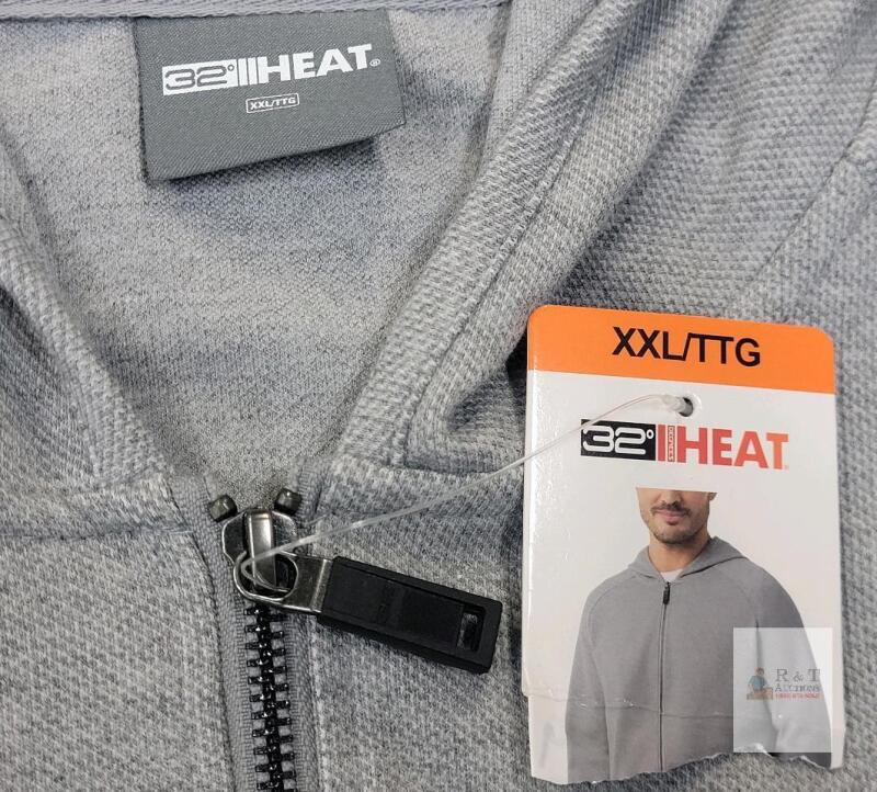 NEW 32 Degrees HEAT Men's Full-Zip Hoodie, XXL, Light Gray, Thermal, New with Tags