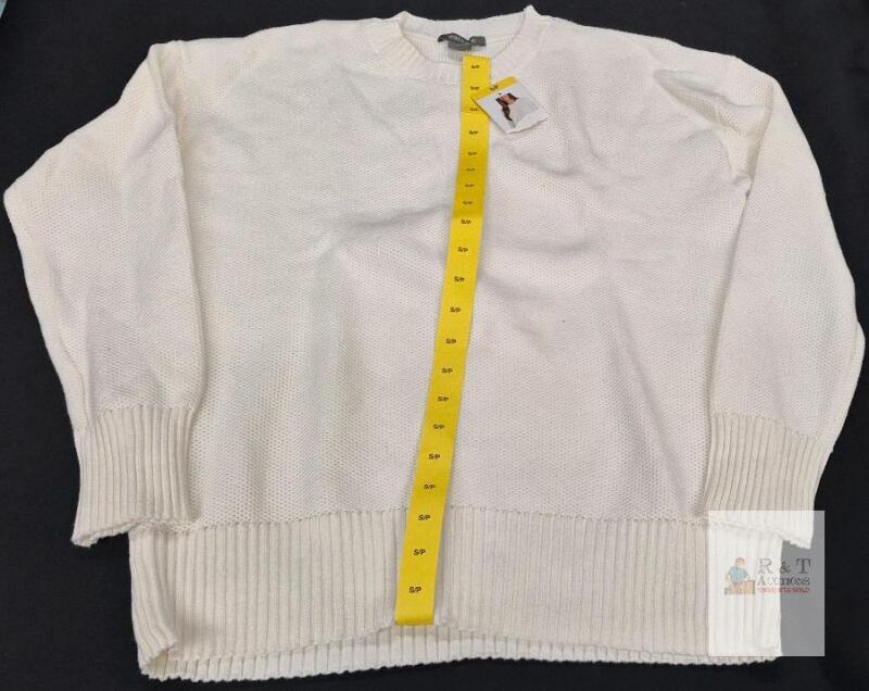 NEW Matty M Women&rsquo;s White Crew Neck Pullover Sweater, Size S/P, Waffle Knit, New with Tags