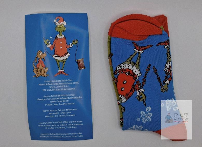 McDonald's Dr. Seuss Grinch Christmas Crew Socks 2025, New/Sealed, Official Licensed Promo