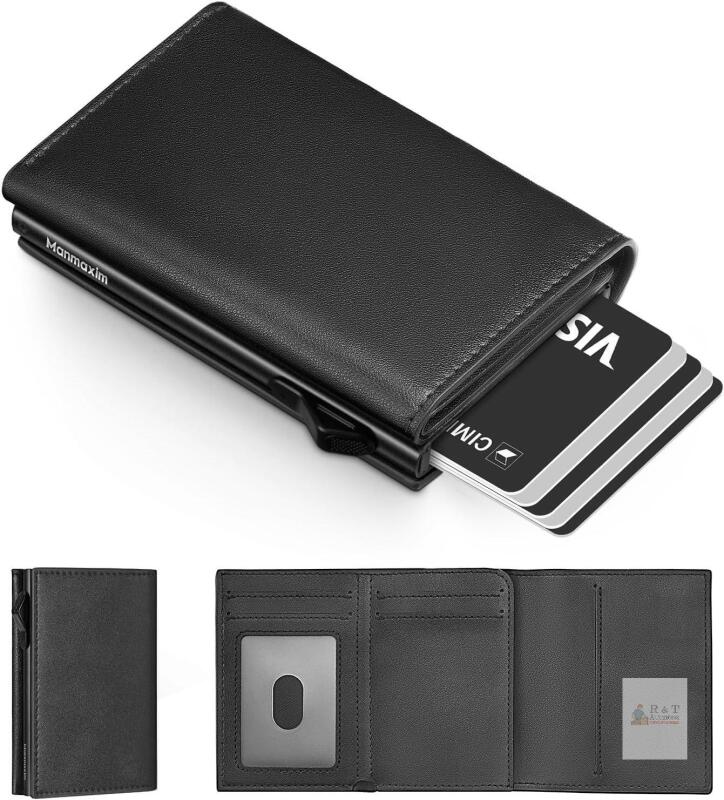 Mens Wallet Card Holder - Slim Wallet for Men - Pop up Smart Card Case for 9-11 Card Capacity | 1 ID Window | Cash Slot - Front Pocket - RFID Blocking BLACK
