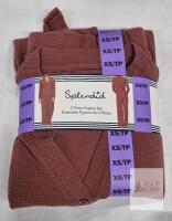 NEW Splendid Women&rsquo;s 2 Piece Pajama Set XS Reddish Brown 100% Polyester Button-Up Top & Pants