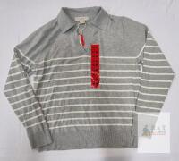 NEW LOFT Women's Medium Gray Striped Collared Pullover Sweater, Long Sleeve, New with Tags