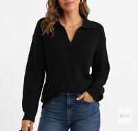 NEW PrinStory Black Long-Sleeve Collared Sweater, Size Large, Model ST加拿大6030#, New with Tags