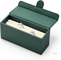 NEW PU Leather Travel Ring Box, 2 Slot Mini Jewelry Organizer for Purse | Green, Velvet Interior, Magnetic Closure, Holds 12+ Rings, Fits in Purse & Luggage, for Rings & Earrings CAP-H17602 Retails $39.99