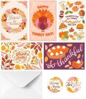 NEW NEW Rileys & Co. Thanksgiving Greeting Cards, 50-Pack, 5 Assorted Designs with Envelopes & Stickers.