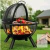 Ikuby Ball of Fire Pit 35" Outdoor Fire Pit & Grill with 360&deg; View and Hinged Mesh Lid NEW - OPEN BOX