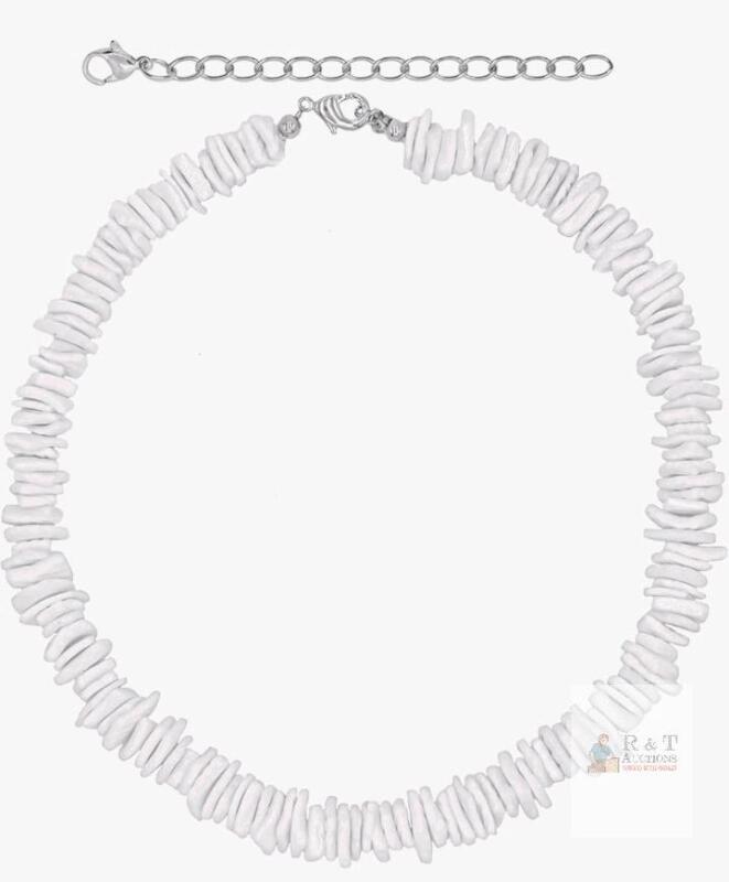 White Puka Shell Choker Necklace, Adjustable 16&ndash;18 in, Lobster Clasp, Unisex Beach Jewelry