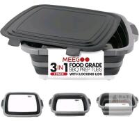 Meegoo Collapsible BBQ Prep Tub with Locking Lid, 3-in-1 Design, 3-Gallon Capacity