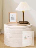 22" Round Ottoman Storage Stool/Table with Removable Lid and Wood Top