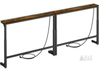 Adjustable Height 78.6" Console Table with Outlets & USB, Rustic Brown Wood Top, Metal Frame