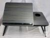 Folding Adjustable Laptop Bed Desk Table with Tilting Surface, Cup Holder, Black/Grey Stripes