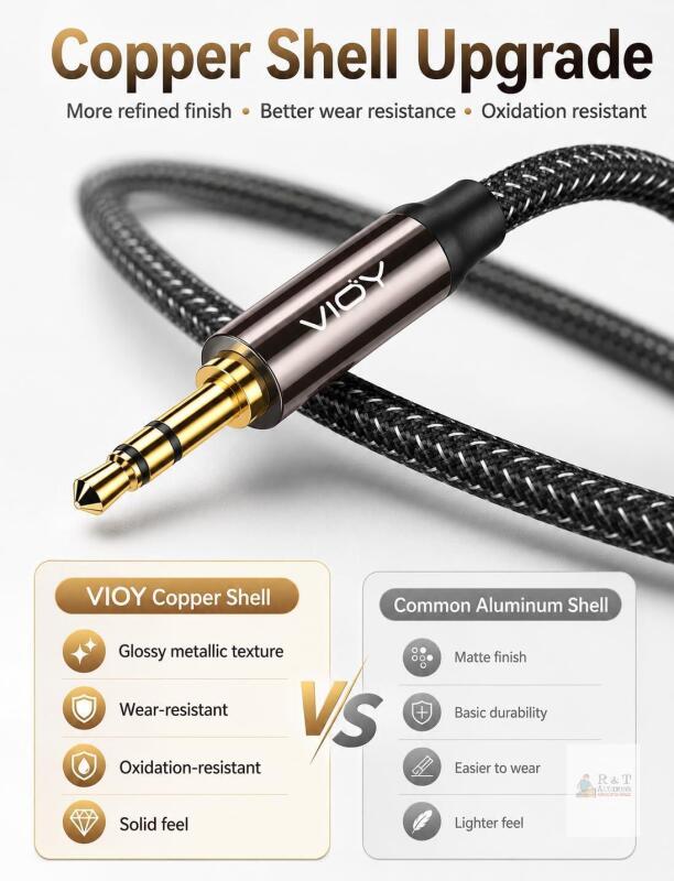 VIOY Aux Cord 30 FT, 3.5mm Male to Male Braided Auxiliary Audio Cable | Long Aux cord, 3.5mm TRS Jack, Hi-Fi lossless sound, Copper Shell, fits Headphone, Smartphone, Car Stereo, Speaker, Echo