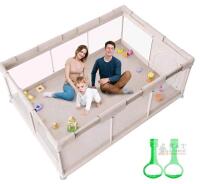 Large Beige Children's Playpen with Mesh Sides and Zipper Door, 71"x47"x26"