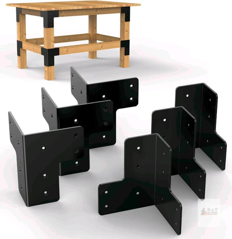 Heavy Duty Steel Table/Workbench Leg Corner Bracket Kit 8-Pack, Black, 7.8x5.9 in, Screws Included