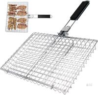 new Fish Grill Basket Non-Stick Carbon Steel Grilling Basket with Foldable＆Removable Handle Grill Baskets for Fish, Vegetables, and Meats, Outdoor BBQ & Camping Grilling Rack for
