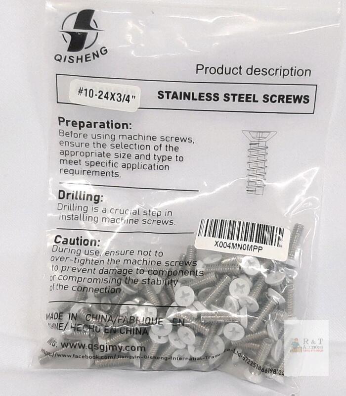 Qisheng Stainless Steel Machine Screws #10-24 x 3/4" Phillips Flat Head UNC, 50 Pack, China, X004MNOMPP