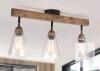 3-Light Rustic Farmhouse Ceiling Light Fixture with Glass Shades and Wooden Bar