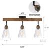 3-Light Rustic Farmhouse Ceiling Light Fixture with Glass Shades and Wooden Bar - 2