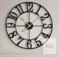 16" Black Metal Wall Clock with Gold Hands, Silent Quartz Movement, Easy-to-Read Oversized Numbers