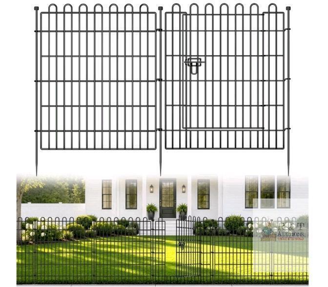 32" H x 29" W Black Metal Animal Barrier Fence with Gate, 5 Panels, No-Dig Installation