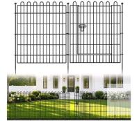 32" H x 29" W Black Metal Animal Barrier Fence with Gate, 5 Panels, No-Dig Installation