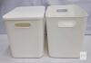 Set of 2 White Plastic Storage Bins with Handles and 1 Lid, 8-10 Gallon Capacity