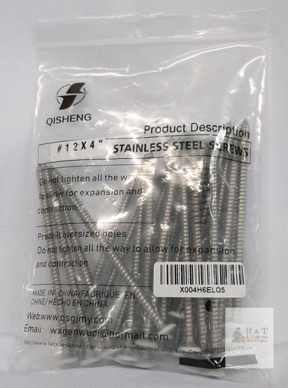 Qisheng Stainless Steel #12 x 4" Flat Head Screws, Approx. 35 pcs, New, Batch X004H6ELO5