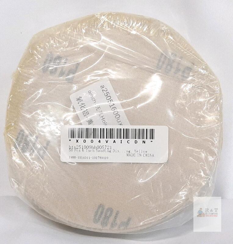 6-Inch P180 Grit Hook and Loop Sanding Discs, Pack of 50, Aluminum Oxide, No Holes