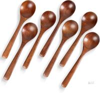 New 7 PCS Wooden Spoons for Eating, 7 inch Wooden Honey Spoons for Tea, Wooden Teaspoons for Stirring Coffee, Hard Wood Table Spoons for Cooking, Small Serving Spoons for Soup, Desserts & Cereal
