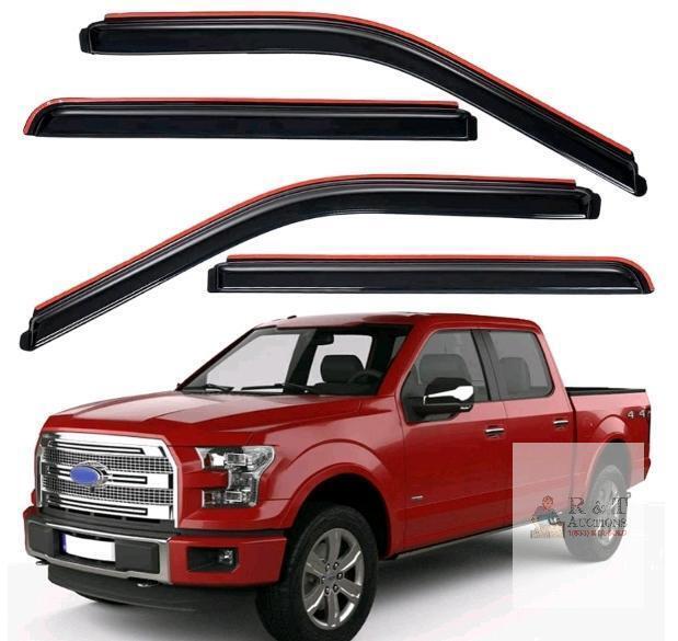 Ford F-150 2015-2020 Crew Cab Window Visors, 4-Piece Set, Adhesive Mount, Dark Smoke Acrylic
