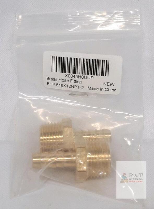 Brass Hose Fittings, 5/16" Barb x 1/2" NPT, New Sealed, 2-Pack