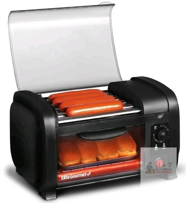 Elite Gourmet EHD-051B Hot Dog Roller Toaster Oven with 5 Stainless Steel Rollers and 30-Minute Timer