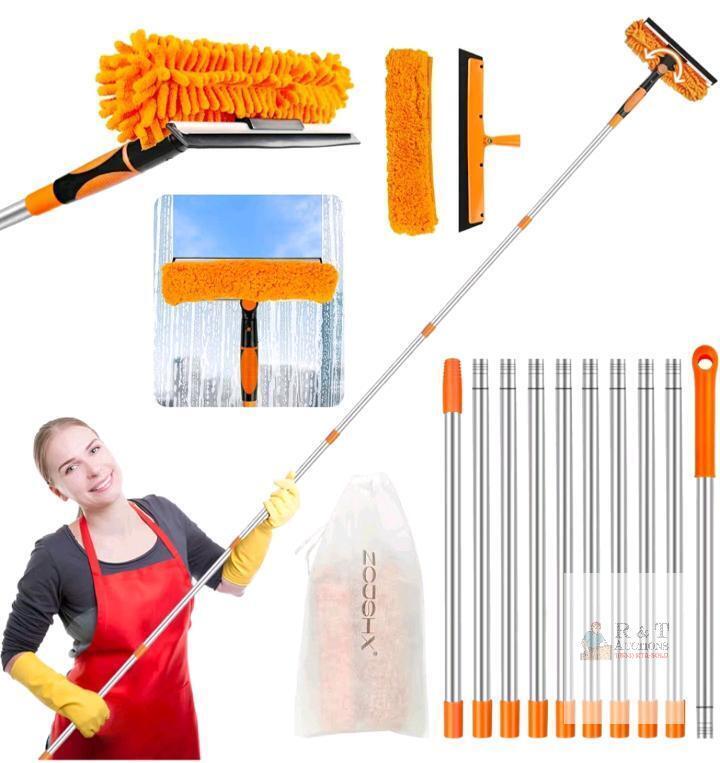NEW ZOOHSX 15" Window Squeegee Cleaning Tool, 180" Extendable Pole, 10 Sections, Microfiber Pad