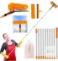 NEW ZOOHSX 15" Window Squeegee Cleaning Tool, 180" Extendable Pole, 10 Sections, Microfiber Pad