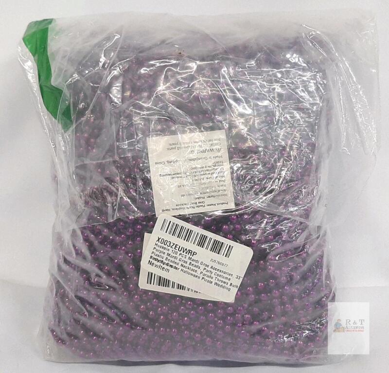 Huskein 120-Pack 33" Purple Mardi Gras Beads - Plastic Necklace Party Accessories