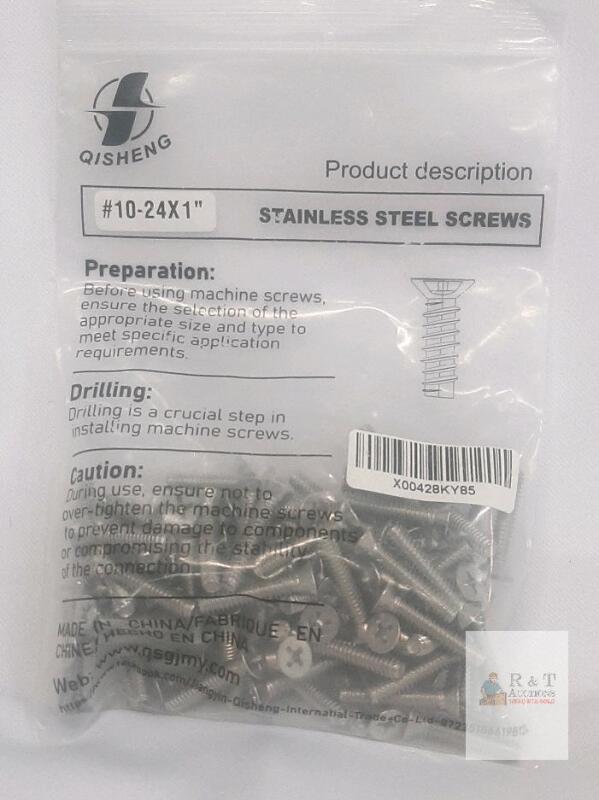 Qisheng #10-24 x 1" Stainless Steel Machine Screws, Flat Head, Phillips Drive, 40-50 Count