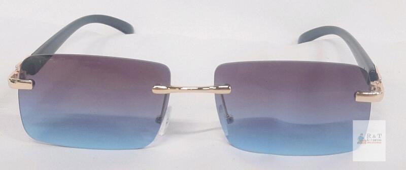 Rimless Sunglasses with Gradient Purple-Blue Lenses and Gold-Tone Hardware