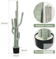 51" Artificial Cactus Plant in Decorative 8" Planter - Realistic, Flocked Texture, 7-Arm Design