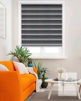 51" x 72" Zebra Roller Blind, Black/Dark Gray, Cordless, Dual Layer Light Control