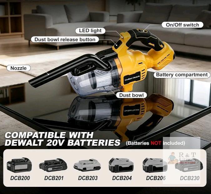 Cordless Handheld Vacuum Cleaner Compatible with DeWalt 20V Batteries, 16,000Pa Suction, HEPA Filter