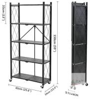 NEW 4-Tier Foldable Metal Shelving Unit with Wheels, 59" x 25.6" x 13.4", Black