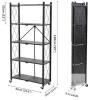 NEW 4-Tier Foldable Metal Shelving Unit with Wheels, 59" x 25.6" x 13.4", Black