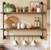 KSSIAZ 2-Tier 31.5" Industrial Kitchen Wall Shelf with Hooks and Towel Rack, Rustic Brown