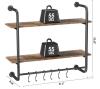 KSSIAZ 2-Tier 31.5" Industrial Kitchen Wall Shelf with Hooks and Towel Rack, Rustic Brown - 2